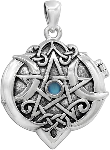 Dryad Design Medallón colgante de corazón con nudo celta, plata de ley 925, piedra lunar arco iris, joyería de pentáculo wicca, Plata esterlina,