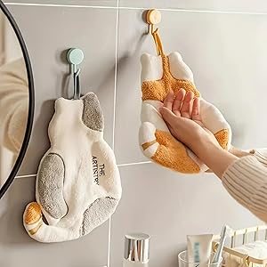 Cute Cat Shaped Microfiber Hand Towel, Soft Absorbent Hanging Kitchen Hand Towel for Home Decor