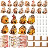 Yunsailing 24 Set Christmas Craft Kit Christmas Gingerbread House Kit Xmas Craft House with LED Lights Make a Gingerbread House Craft 3D Christmas Crafts for Boy Girl Xmas Party Game Craft Supplies