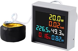Alinan 6 in 1 AC Display Meter AC50-300V 100A 110V 220V Voltage Power Factor Frequency Electric Energy Monitor Ammeter Voltmeter Tester Digital Color LCD Volt Amp Watt Detector Reader Panel