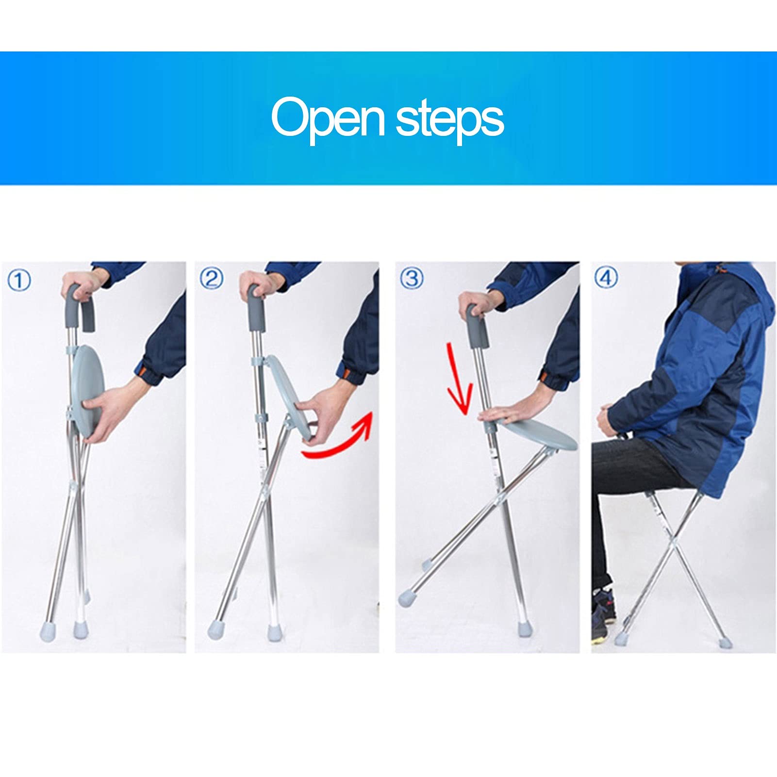 Muestra de Aluminio multifunción con Asiento de Silla con Asiento para Caminar, Bastones de Taburete de muleta para Ancianos, Personas Mayores y discapacitados, Bastones livianos