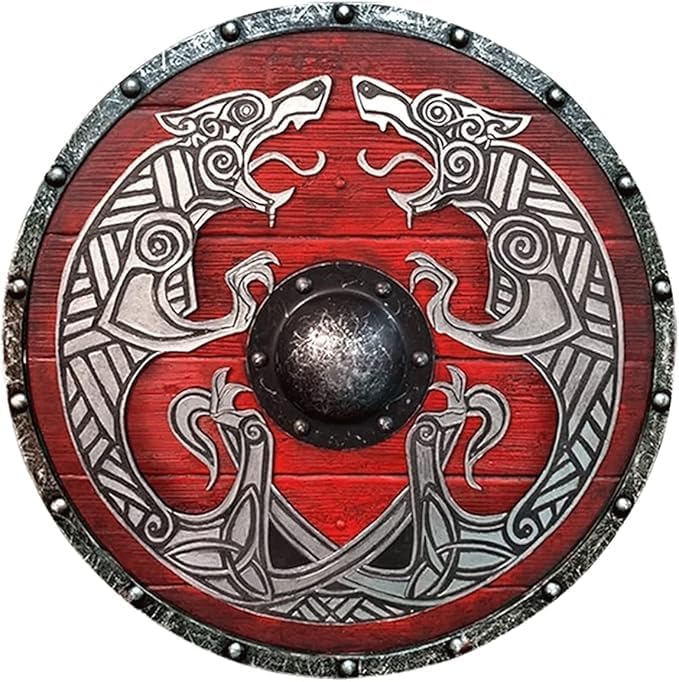 Medieval Viking Shield Handcrafted 12 Inches Round Dragon Shield Wood & Iron Viking Shield Armor Templar Battle Costume