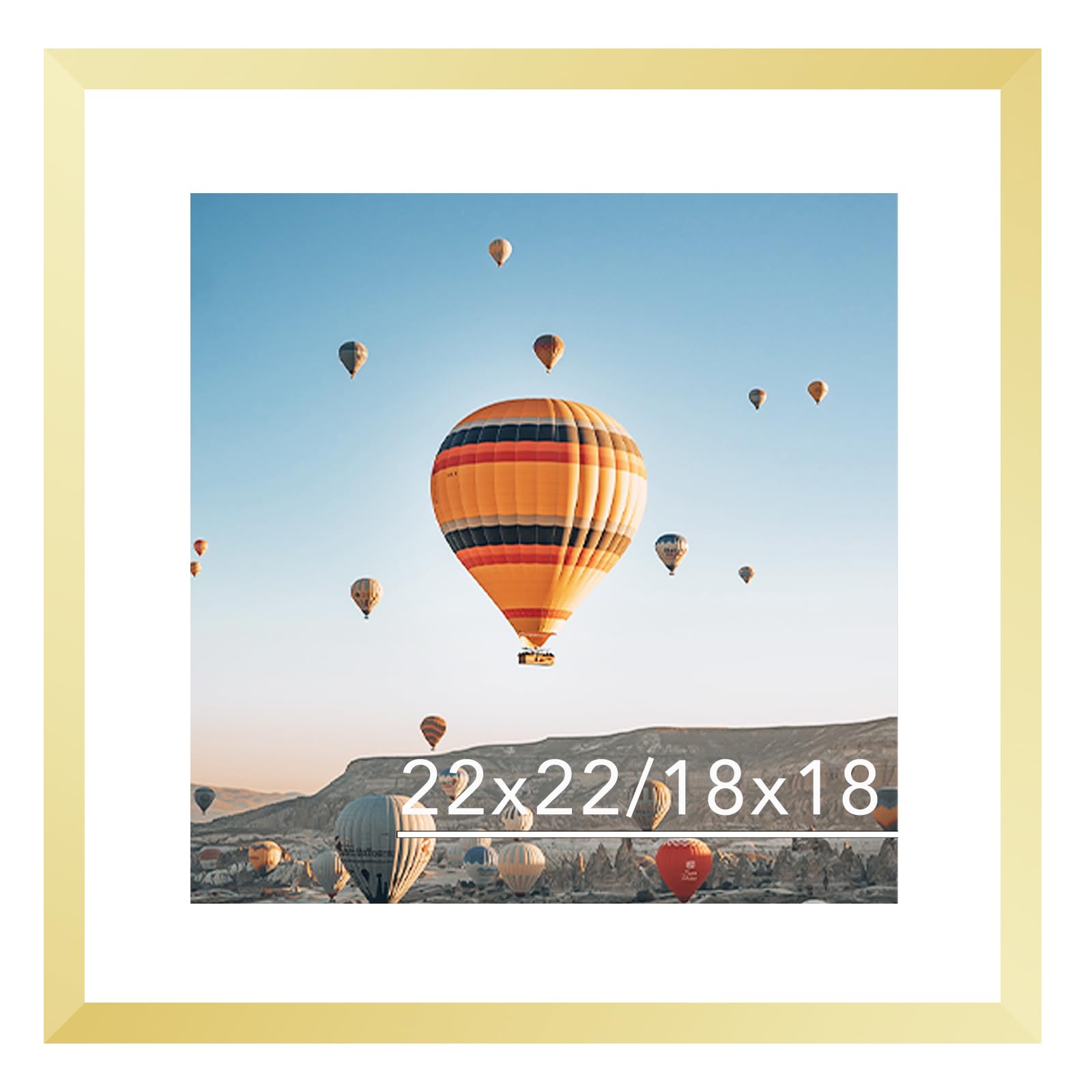 JCJMY 22x22 Picture Frame Gold with 18x18 Mat, Display Photo 18x18 with Mat or 22 x 22 Without Mat, Wall Hanging Large 22x22 Poster Frame with Shatter Resistant Plexiglass,Gold