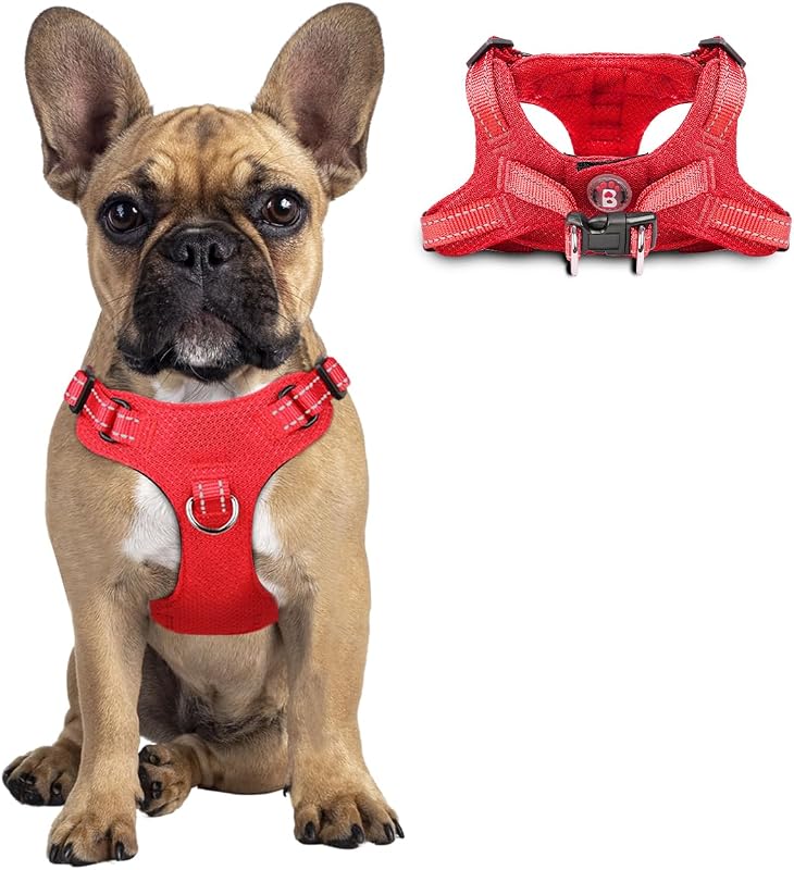 Peitoral Vest para Cães e Gatos BARKBAY com Ajuste, Faixas Refletivas e Dois Pontos de Guia Vermelho Tamanho S