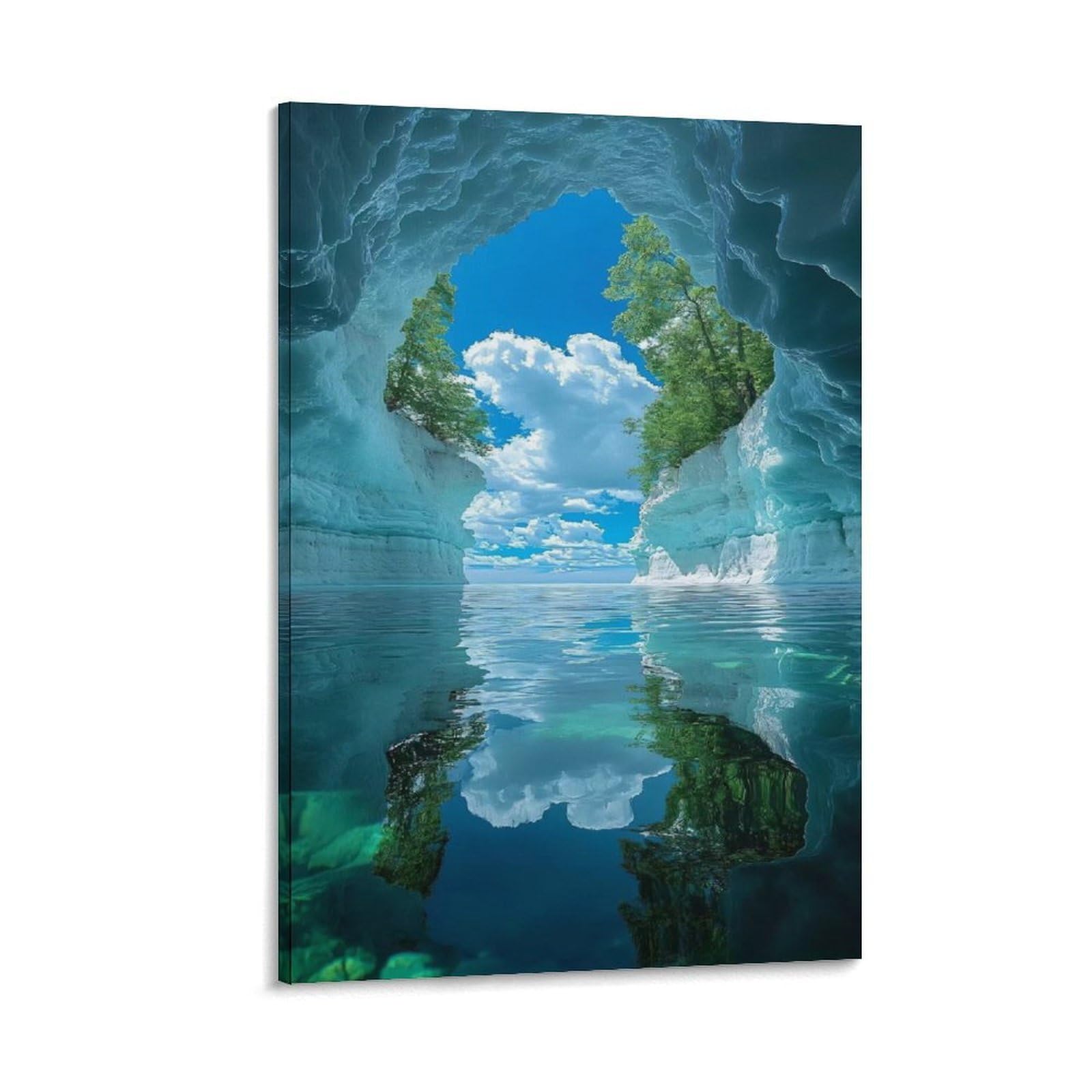 IEJKLUVWX Turquoise Mirror Lake Wall Art Snow MountainWaterproof Canvas Ready to Hang Moisture Resistant for Sofa Background Living Room Office Worker Original 20x30inch(50x75cm)