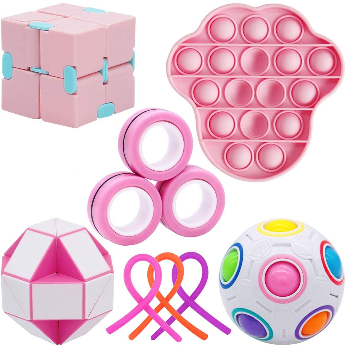 Hyhome 10Pack Pop Up Fidget Toys Set for Kids Adults, Simple Fidget Pack Set for Stress Relief and Anti-Anxiety, Fidget Toy Pack for Birthday Party, Fidget Cube, Pop-Its, Fidget Ring, Snake Puzzles