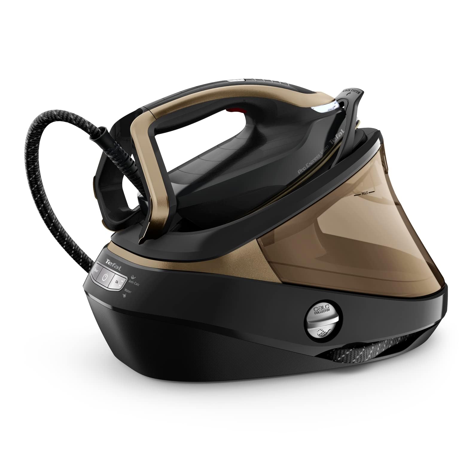 Tefal GV9820G0 High Pressure Steam Generator Iron with Smart LED Light, 750g/min Steam Boost, 9 Bar Pressure, Horizontal and Vertical Steaming, GV9820 Pro Express Vision, Black & Gold