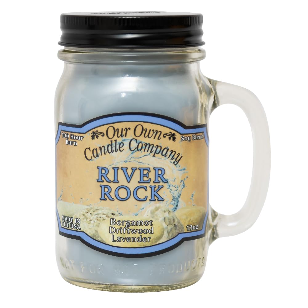 Our Own Candle Company Blue River Rock Scented Mason Jar Candle, 100 Hour Burn Time, 13 Ounces