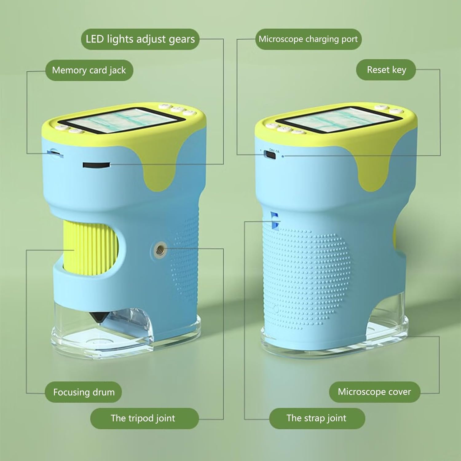 ハンドヘルドデジタル顕微鏡 LCD スクリーン付きポータブルカメラ子供と大人のためのストラップ付き長期的なバッテリー顕微鏡