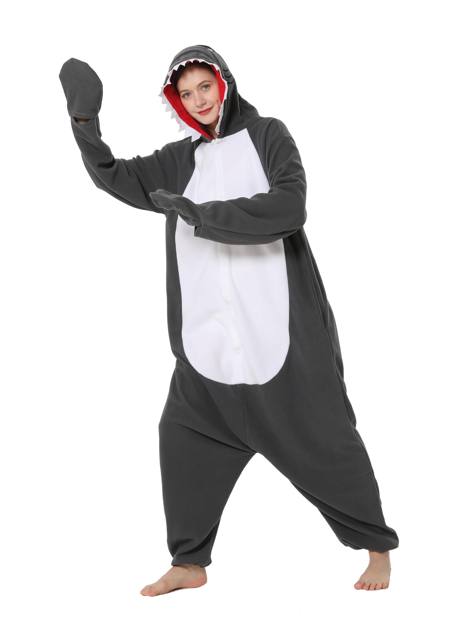 Tuta intera da adulto, squalo, costume da animale, pigiama per Halloween, Natale, tuta da donna e uomo, unisex, per carnevale