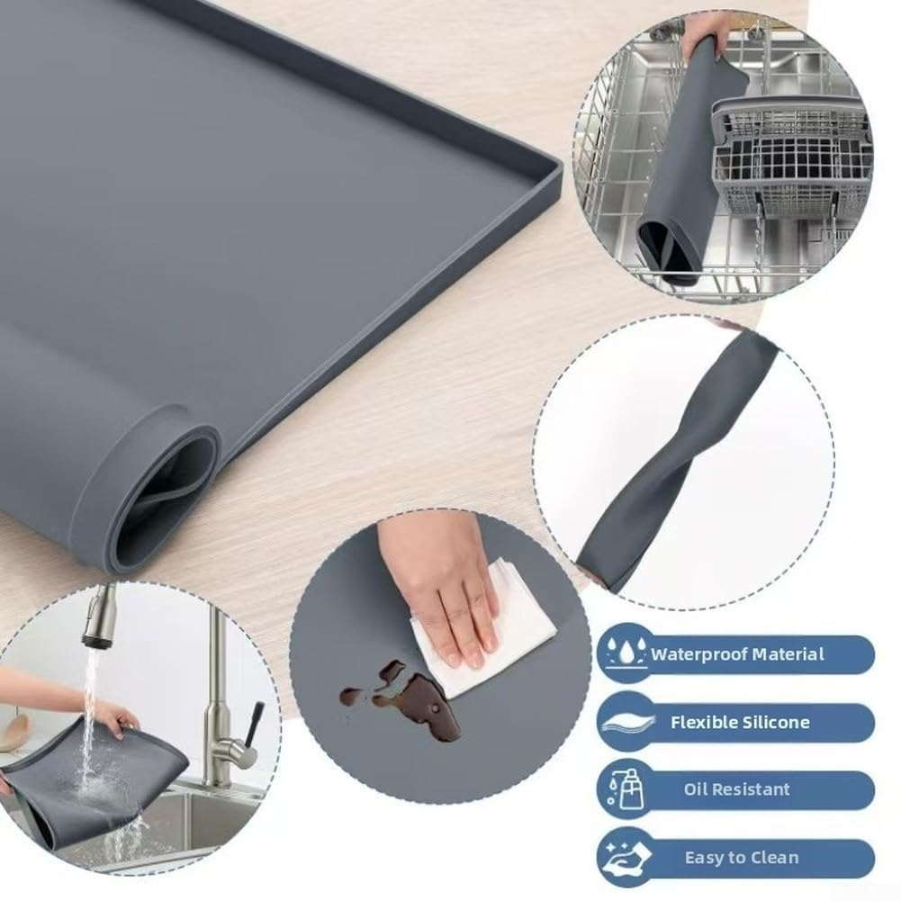 Tappeto in Silicone per Lavatrice Antiscivolo Bordi Alti(Gray)