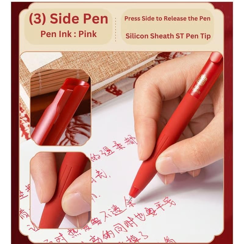 Image of Alokik Luxury Gel Pens and Highlighter 5pcs black Color pen + 1 pcs highlighter Coordinated Design, Signature Pen Set, Writing School Supplies (Red & White Gel Pen Set Of 6)