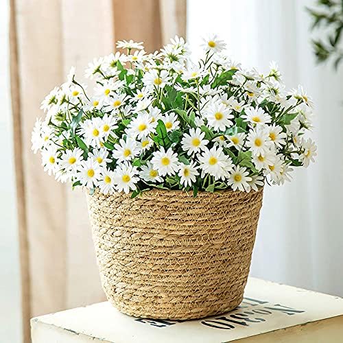 Gowwfud Artificial Daisy Flowers Fake Gerber Daisy Silk Bouquets 2 Bundles Pastoral Style for Home Garden Window Wedding Indoor Outside Decoration (White)