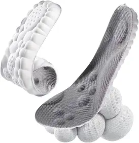 Palmilha Ortopédica 4D Alívio De Dores Nos Pés Para Tênis Sapatos Chuteiras Anti Impacto Absorção De Choque Massagem Conforto Esportiva Cor Cinza Com Branco Vários Tamanhos 35 ao 41 Unissex (37-38)