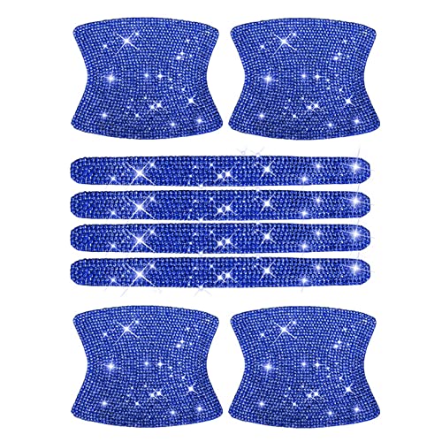 kingsea 8pcs Bling Car Door Handle Protector Stickers,Crystal Rhinestone Glitter Car Door Handles Cup Scratch Protectors Decals Universal (Blue)