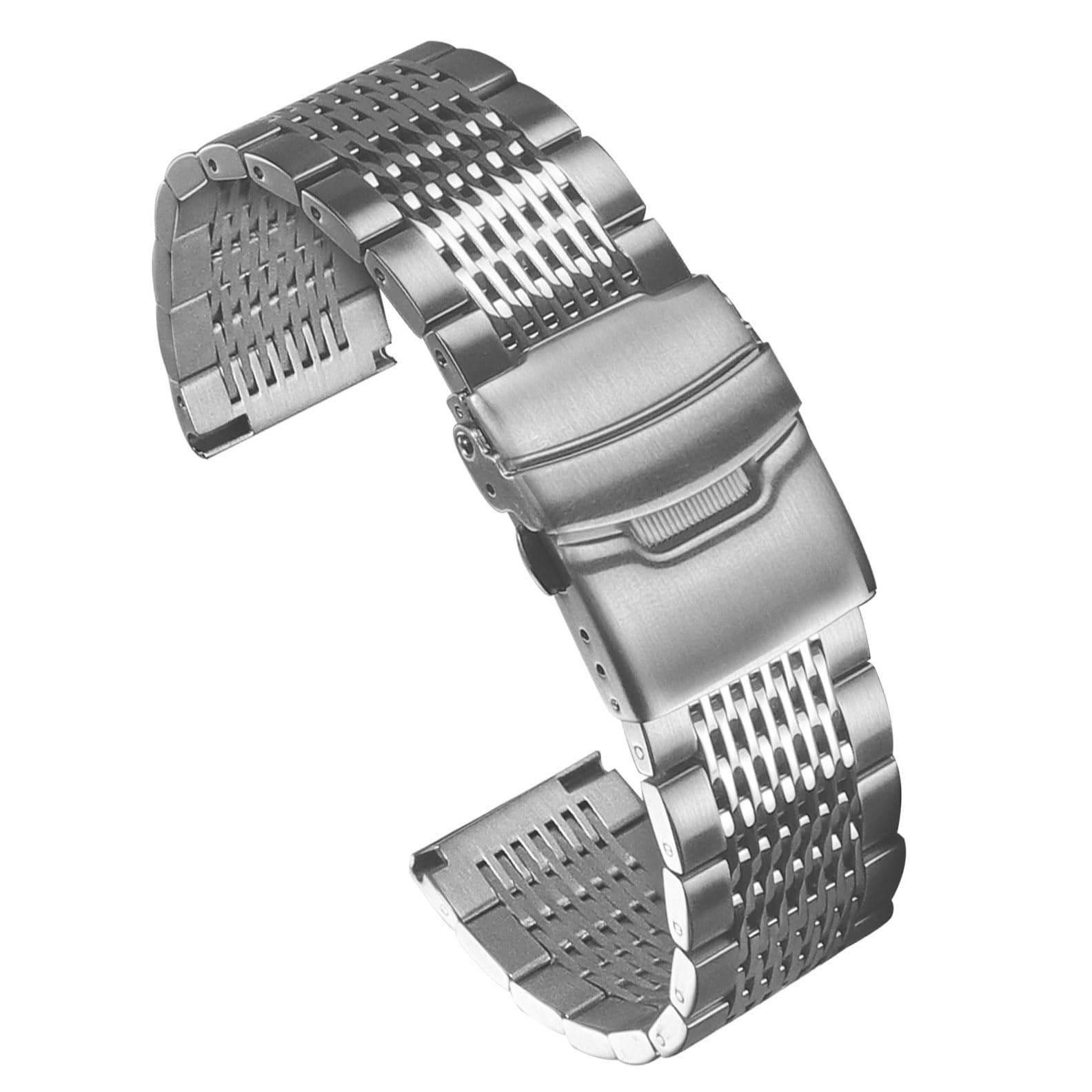 Boache Stainless Steel Watch Band Quick Release Matte Metal Replacement Strap with Double-Lock Deployment Clasp Polished Watch Bracelet 18mm 20mm 22mm 24mm Universal Replacement Band for Men Women