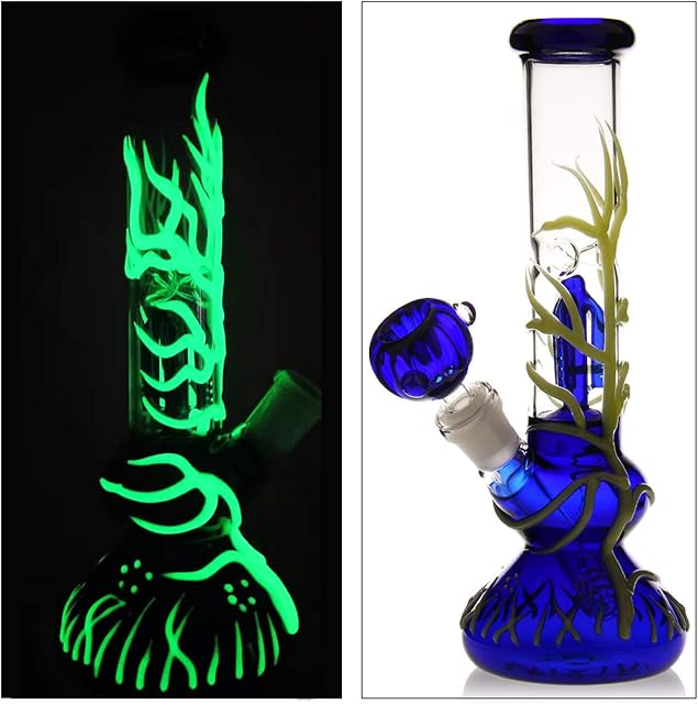 Glass bong,Glow in The Dark Bongs with Tornado percolate, Glass Bongs with 14.5mm Water Bong Bowl Glass Pipe for Smoking Pipe Hookah Bong Pipe¡­ (Glass bong)