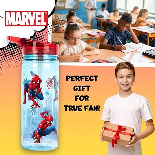 Marvel Bouteille en plastique Spiderman avec paille sans BPA 580 ml bouteille d'eau scolaire pour garçons 100% étanche bouteille de super héros durable - vue 6