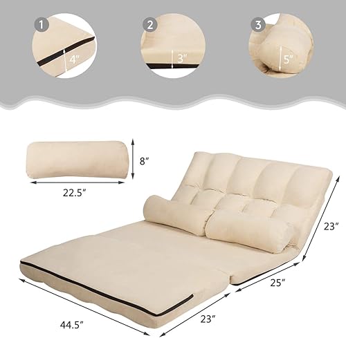Miniatura 3 de S AFSTAR Safstar Sofá plegable y futón de suelo, sofá cama de tela de 6 posiciones con 2 almohadas y relleno de esponja, sofá perezoso ajustable