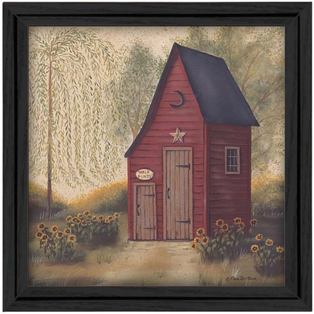 Trendy Decor 4U "Folk Art Outhouse" Framed Wall Art for Living Room, Home Wall Decor Framed Print for Bedroom by Pam Britton, Black Frame