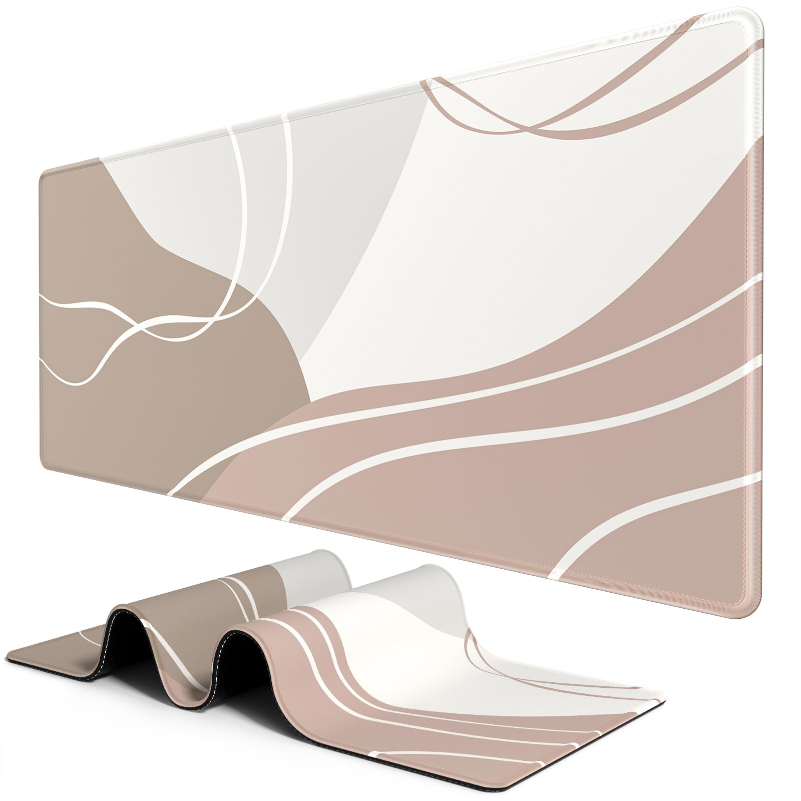 BOSOBO XXL Desk Mat, Extended Gaming Mouse mat & Keyboard Mat, Office & Home Desktop Full Cover 35.5 x 15.7 Inches, Art Modern Abstract Lines
