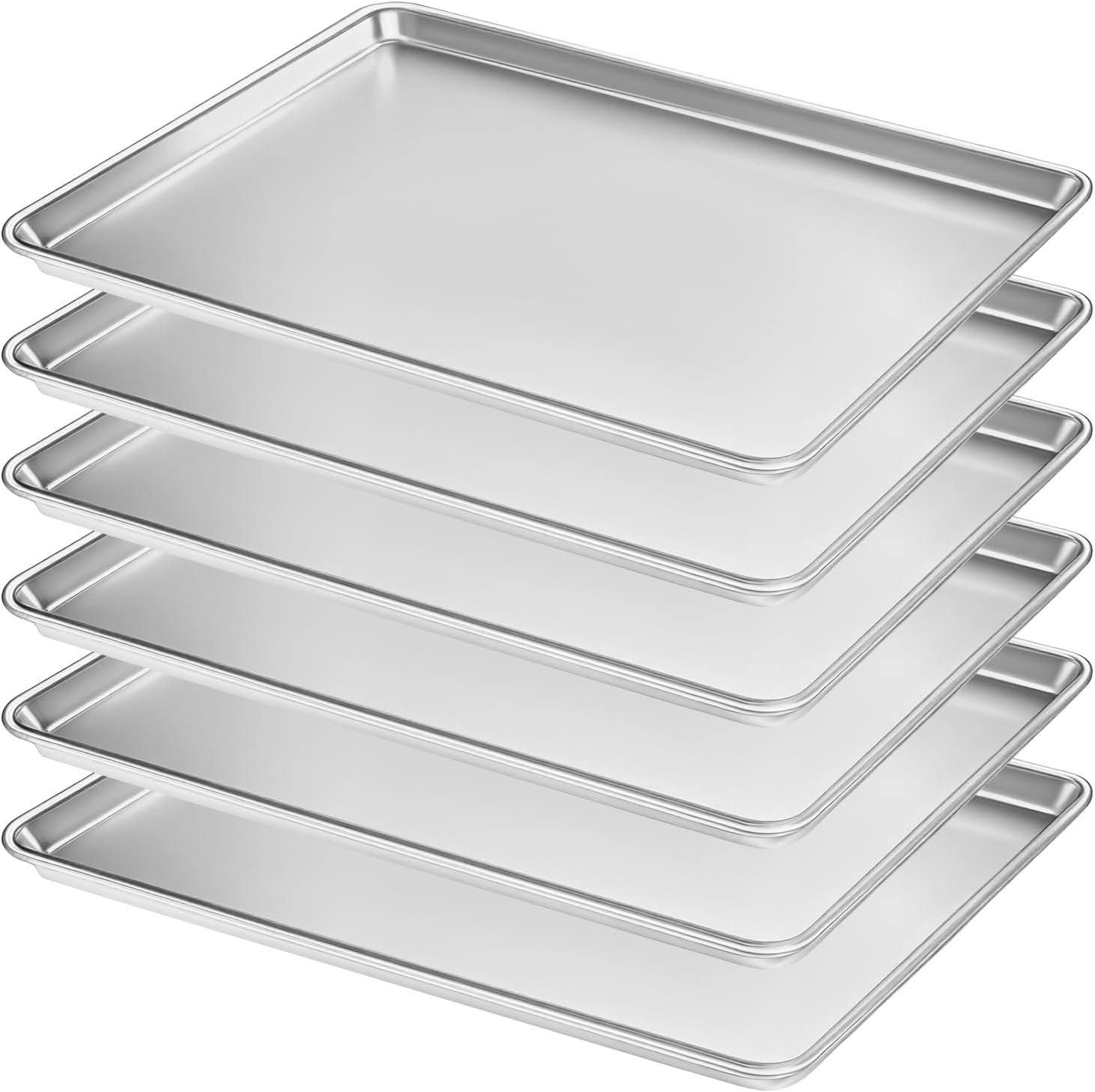 Full Size Commercial Quality Baking Sheet Pan, Bastwe Aluminum Cookie Tray Pan for Oven, Freezer, Bakery, Hotel Restaurant, Thick Steel Rim Prevents Warping (6 Pack, 26 x 18 Inch)