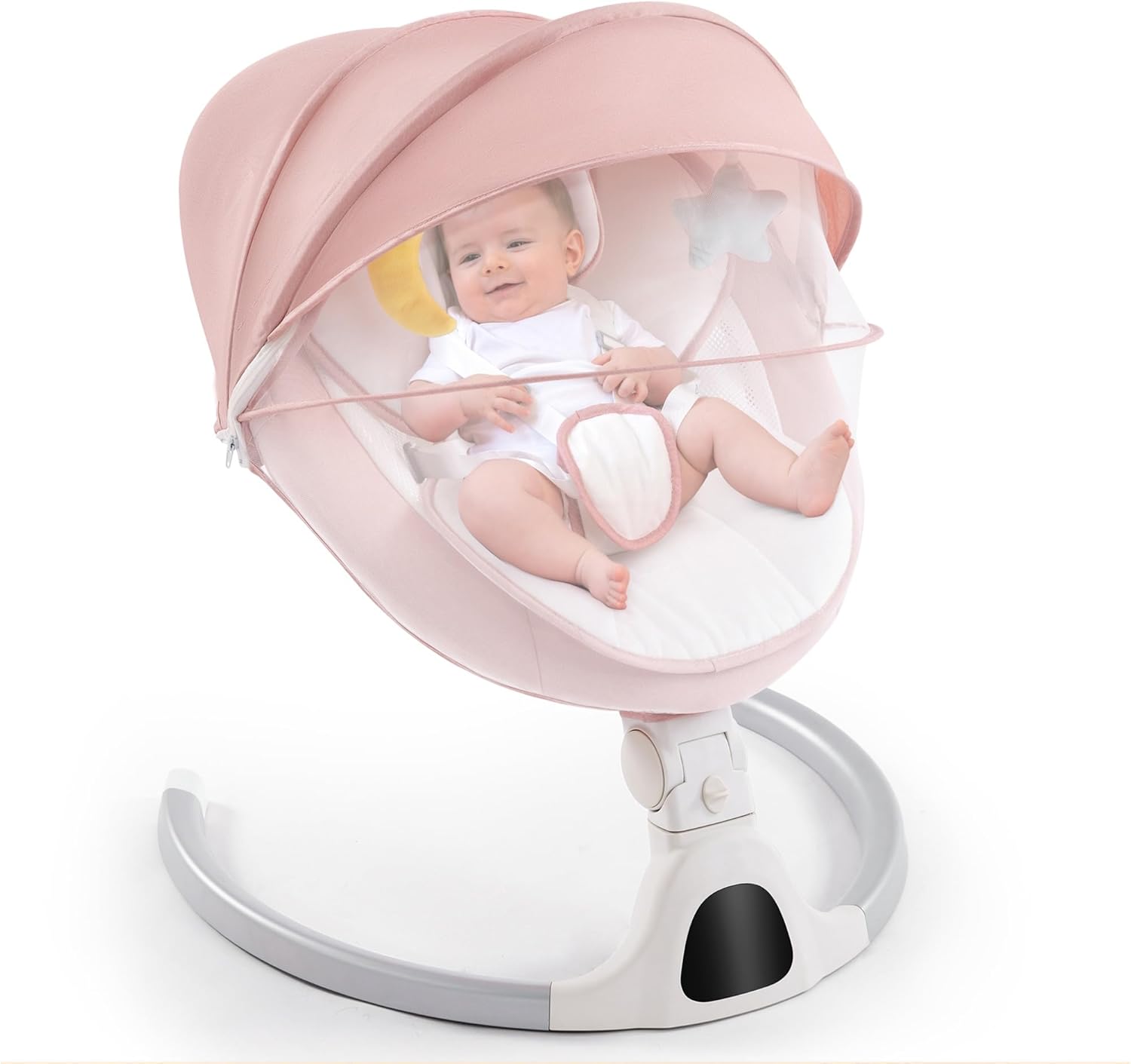 Soobaby Baby Swing for Infants,Electric Swing for Babies,Portable Swing for Baby Boy Girl,Remote Control Indoor Baby Rocker with 5 Sway Speeds,Music and Bluetooth,Light Pink