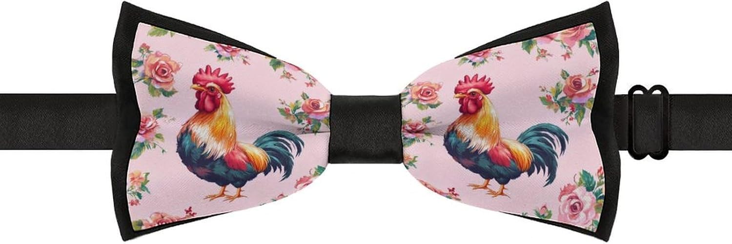 Rooster Chicken Flower Bow Ties for Men Fun Printed Pre Tied Adjustable Bowtie for Party Wedding