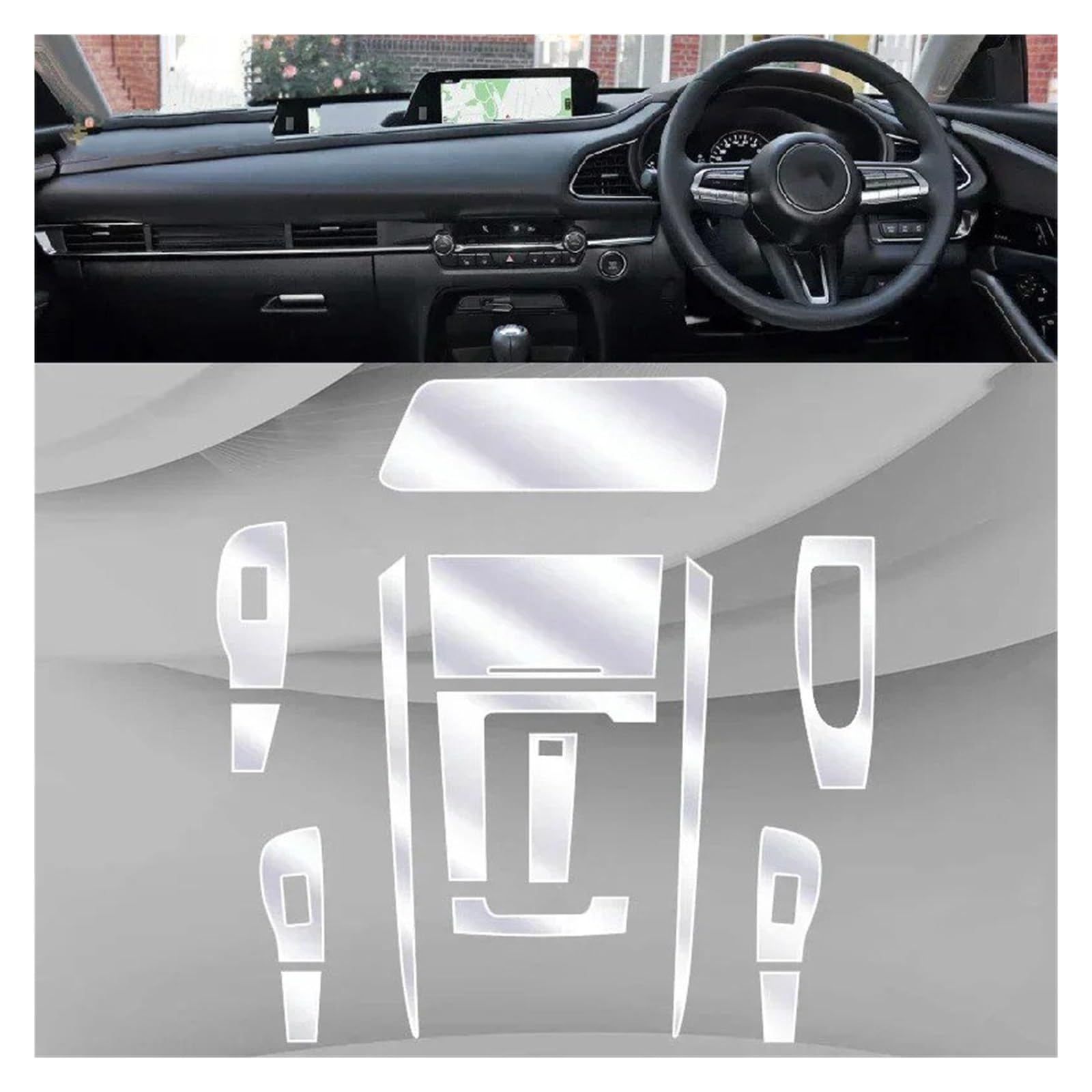 Navigation Schutzfolie Für Mazda Für CX-30 2020-2026 Auto Innen Schutz Film TPU Transparent Selbst-klebe Farbe Konsole Aufkleber PPF(Style C For LHD,Matte)