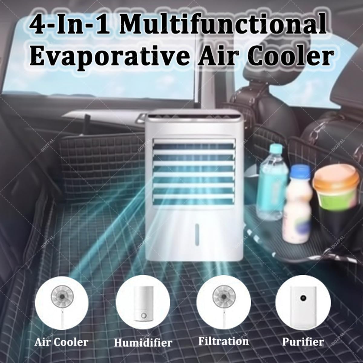 Ventilador Enfriador de Aire y humidificador 4 en 1, Enfriador de Aire portátil para Camiones con depósito de Agua de 4 L, Temporizador de 7,5 Horas; para Uso en el hogar, autocaravanas 12V