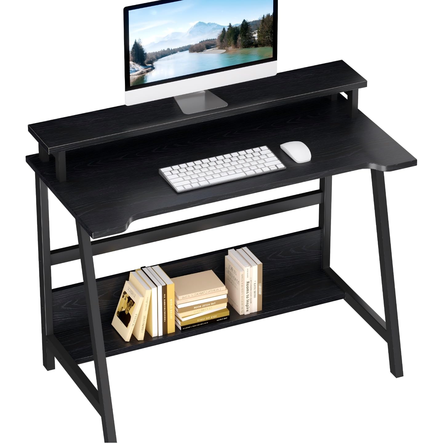 MIN WIN Schreibtisch mit Monitorständer, Kleiner Computertisch mit Stauraum, Bürotisch für Home Office, kleine Räume, Schlafzimmerb, 80 x 50 x 86.5 cm