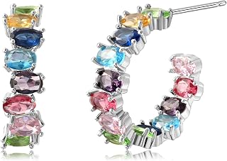 Large Colorful Crystal Cubic Zirconia Earrings for Women Big Rainbow Chunky Half Hoops for Birthstone Jewelry
