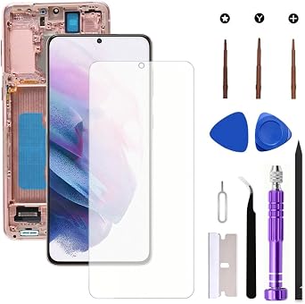 AMOLED for Samsung Galaxy S21 Plus 5G LCD Screen Replacement Galaxy S21Plus SM-G996U SM-G996B Display Screen Touch Digitizer Assembly Supports Fingerprint with Gold Frame+Soft Film+Tools