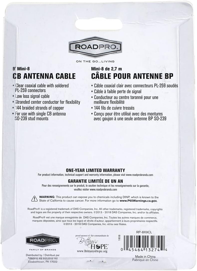 RoadPro 9' Mini-8 PL-259 Coaxial Cable : Electronics