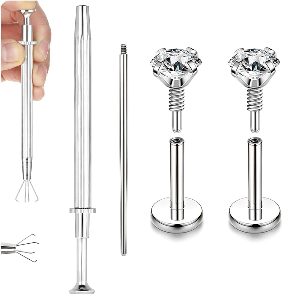 20G Internal Thread Cartilage Earrings Studs Surgical Steel Nose Rings Flat Back Stud Piercing Jewelry for Tragus/Helix/Conch/Medusa/Lip/Labret
