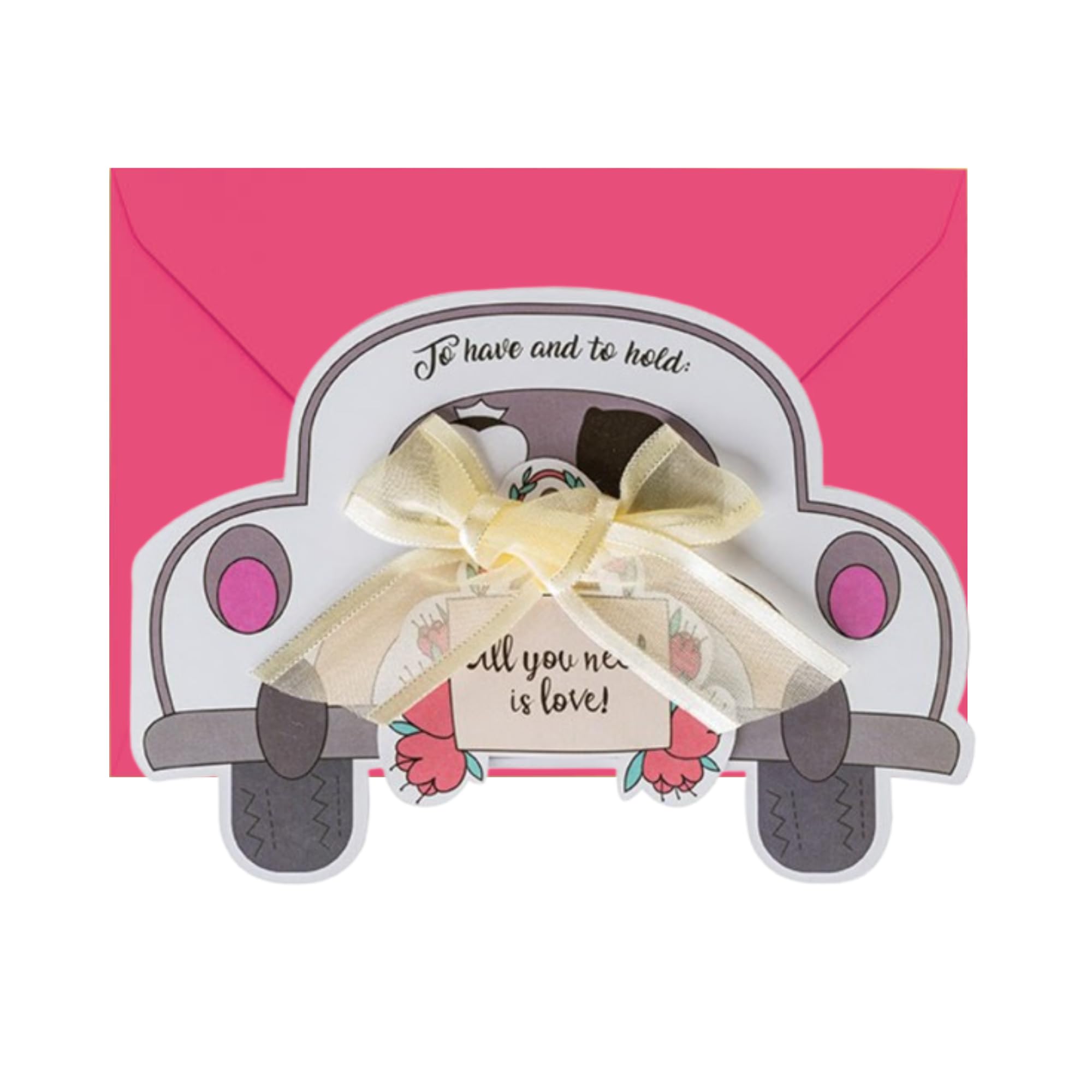 GreetInk Wedding Card for Bride and Groom - Elegant Wedding Cards Congratulations - Includes Matching Envelope and Ribbon Bow