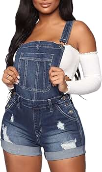Amazon.com: Women's Sexy Distressed Denim Shortall Romper