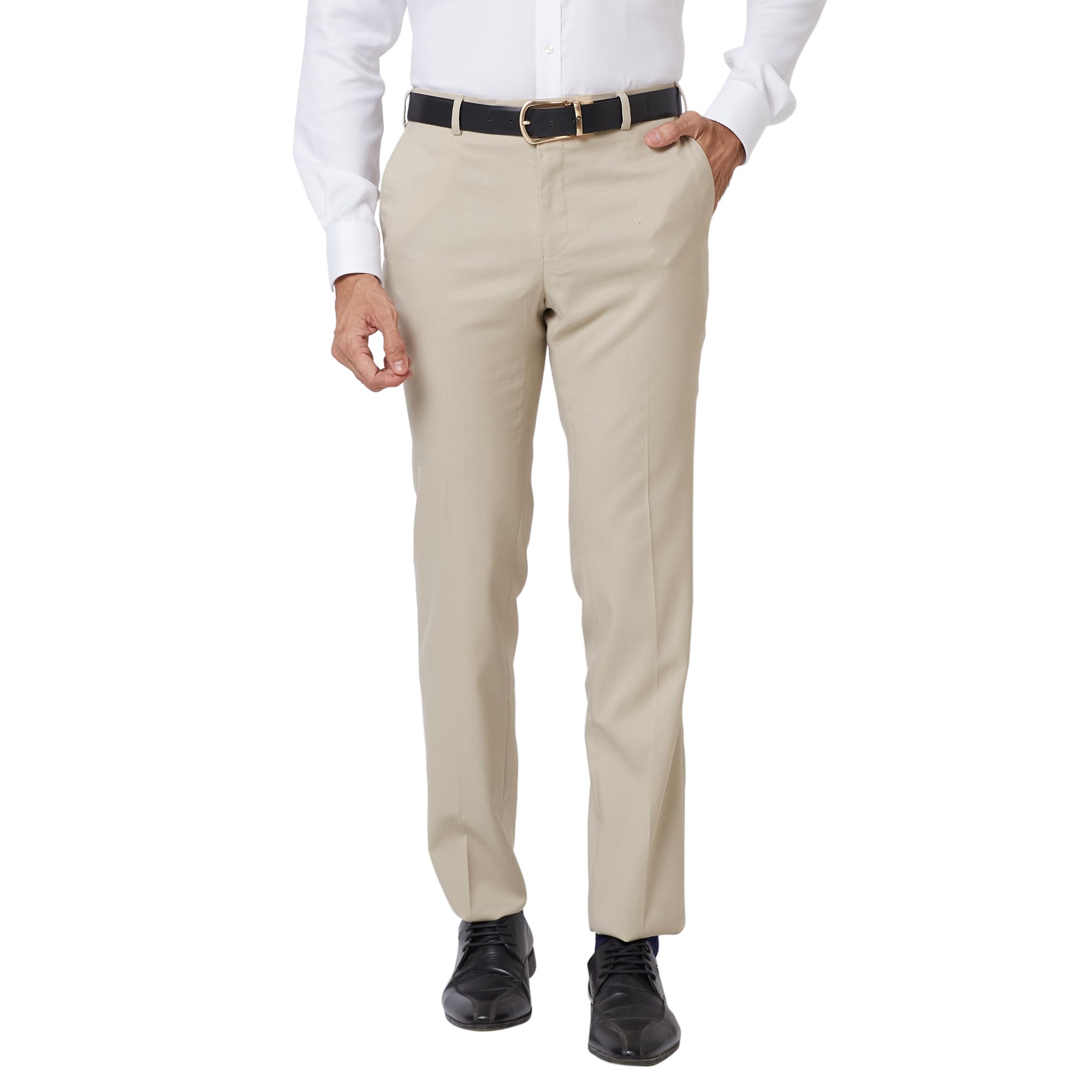 Men's Poly Viscose Blend Structure Pattern Slim Fit Flat Front Formal Trouser-image-2