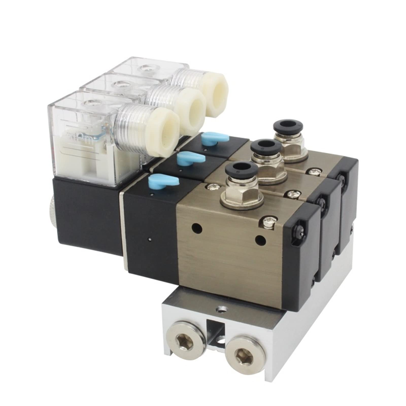 Bloque de electroválvula electromagnética 3V210-08-NC, Normalmente Cerrado, con silenciador, Base de colector, 12 V CC, 24 V CA, 110 V CA, 220 V, 3 Puertos, 1 Unidad | AC110V 4mm fittings,2 Stations