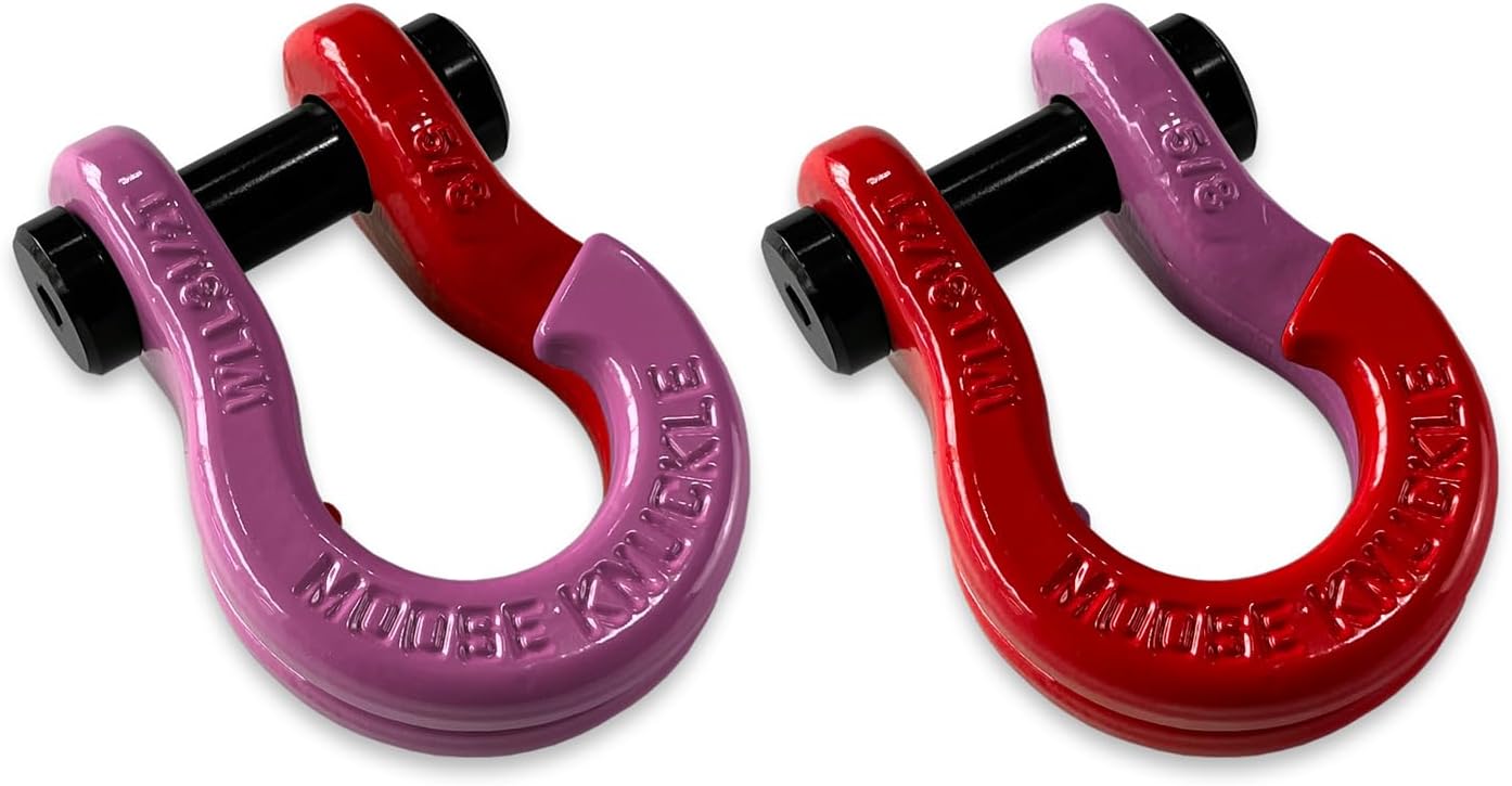 Moose Knuckle Offroad Jowl Split Shackle 5/8 | 7,000lbs Capacity - Forged Carbon Steel Shackle Fits Any 1.25 or 2.0" Tow Shackle Receiver Hitch Mount w/ 3/4 pin Color Combo Pretty Pink/Pretty Pink