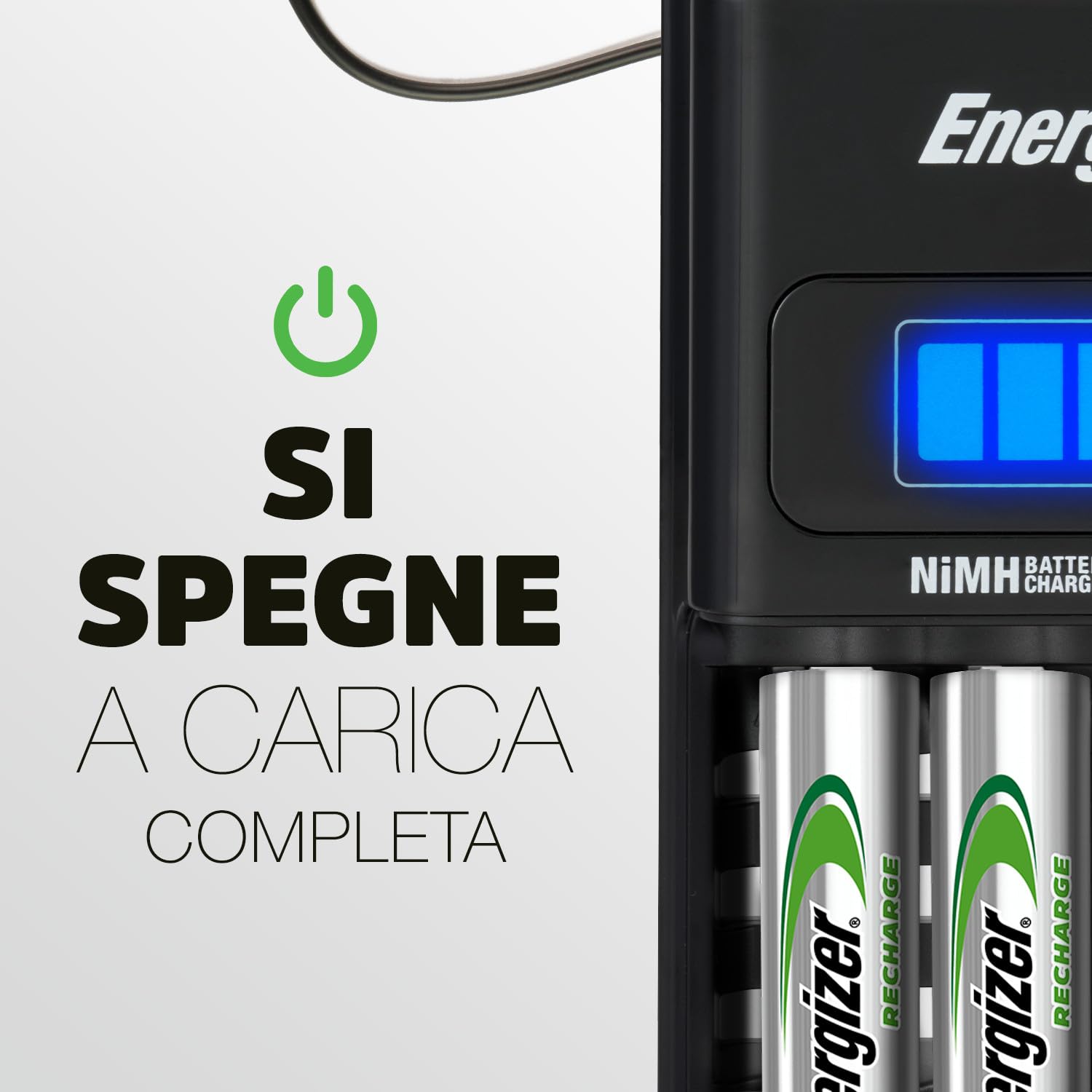 Energizer Carica Batterie Ricaricabili AA e AAA NiMH - Include 4 Pile AA 2300 mAh - la ricarica completa in 1 ore - funzioni di spegnimento di sicurezza automatico