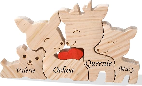 Personalized Wooden Family Puzzle with Names Customized Deer Puzzles Gift for Family Name Sculpture Decorative Piece for Home Decor for Mom Dad