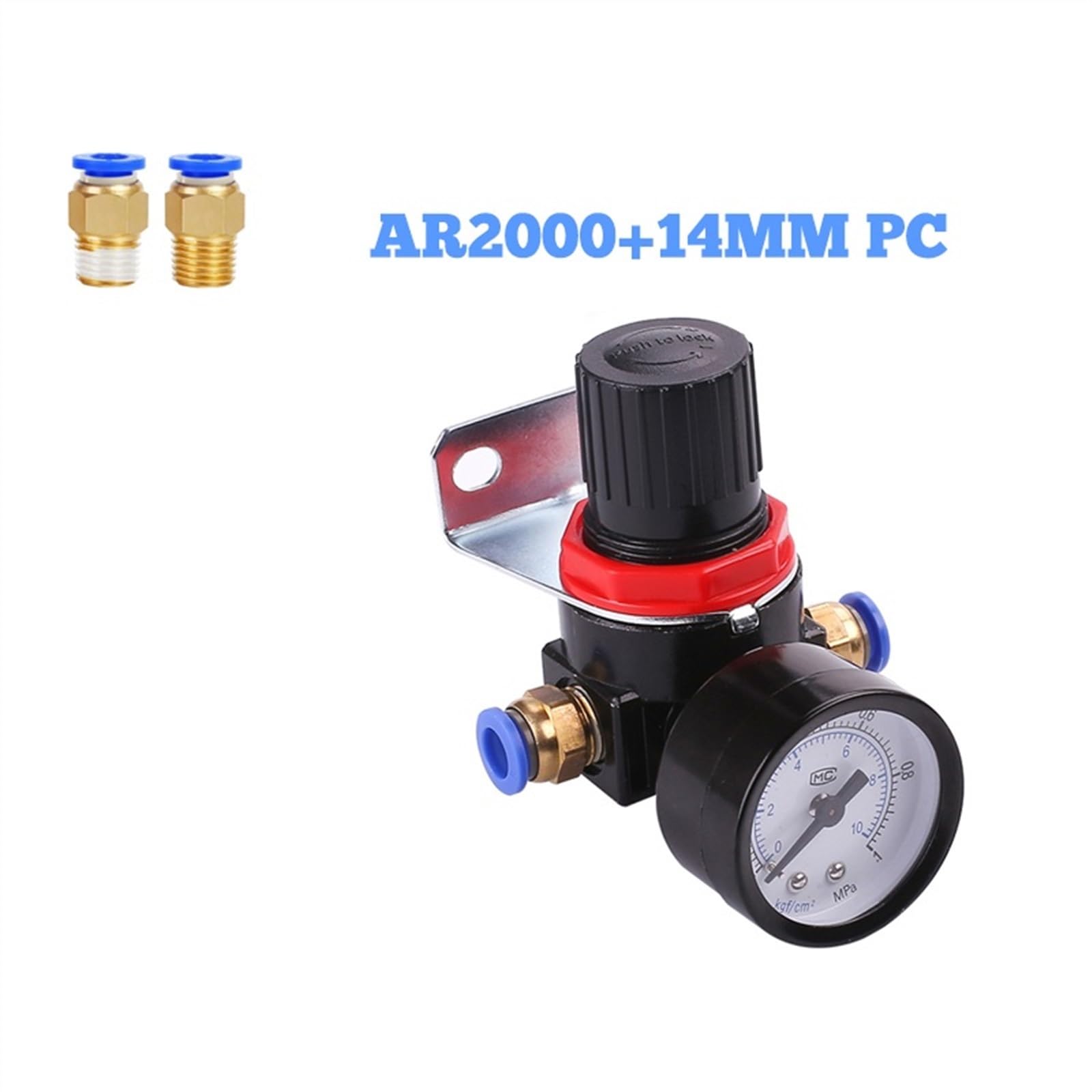 Regolatore di pressione 'aria AR2000 1/4'' Controllo compressori Pompa Regolazione gas Unità di trattamento con manometro regolabile(AR2000PC14MM)