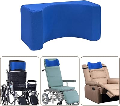Wheelchair Headrest Head Neck Support Chair Attachment Positioner Lightweight Backrest Pillow Accessories for Adults Single Sofa Recliner High Back Reclining Geri Cushion Wheelchairs Blue