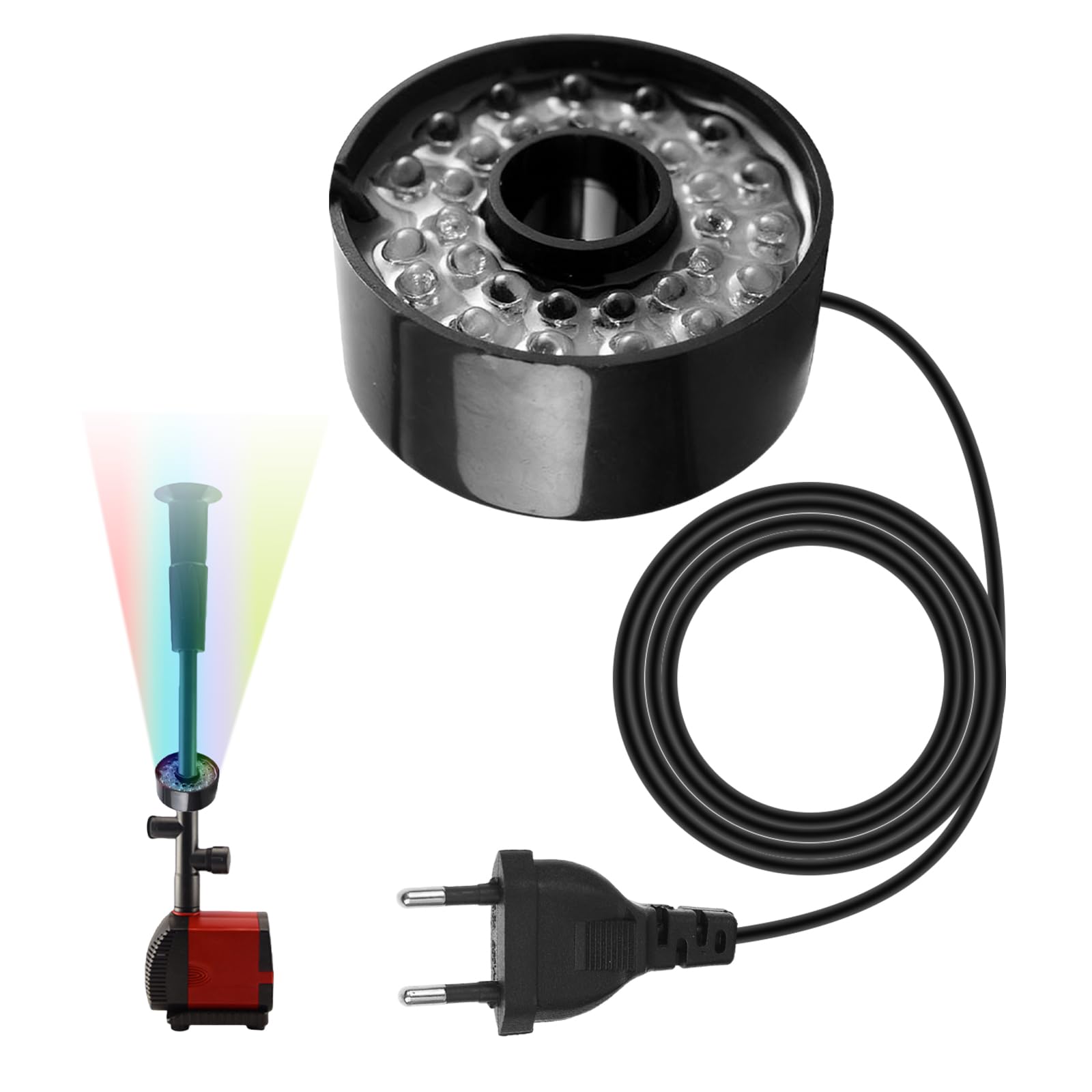 Luces Per Fontanas Ad Anello A LED,30W 220V 7 Colores Luce Per Fontana A LED Ad Anello,Luce Subacquea Per Fontana Per Fontane Da Giardino O Giochi D'acqua,Impermeabile IP68,Lunghezza Del Cavo 2,9M