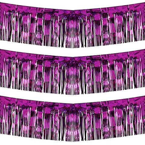 10 Feet by 15 Inch Purple Foil Fringe Garland - Pack of 3 | Shiny Metallic Tinsel Banner | Ideal for Parade Floats, Bridal Shower, Bachelorette, Wedding, Birthday, Christmas | Wall Hanging Drapes Cover