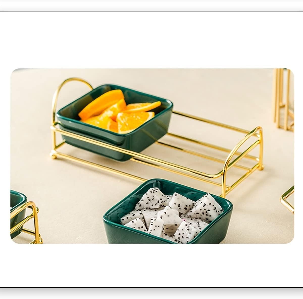 Appetizer Plates Snack Bowls Appetizer Plate Spice Bowl Family Two Compartment Ceramic Plate with Shelf Snack Plate Restaurant Dried Fruit Plate Salad Plates Dinner Plates (Color : Brass) (Brass)