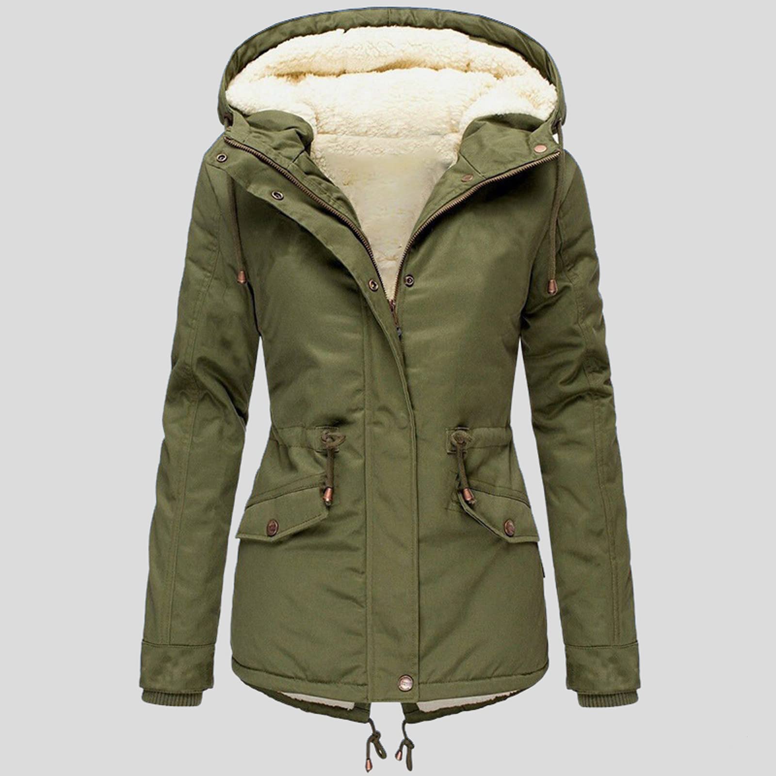 Generisch Abrigo de invierno para mujer de talla grande Chaqueta de invierno para mujer Abrigo grueso con capucha forrada Abrigo cálido para mujer (verde militar, S)