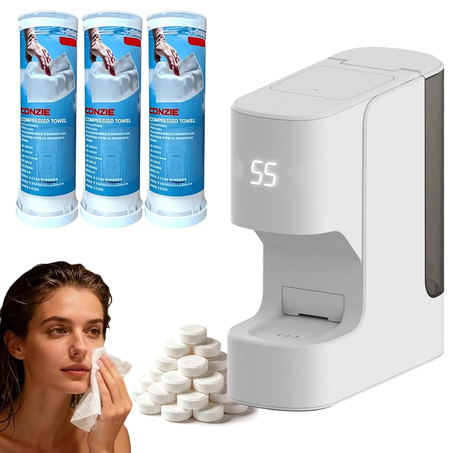 Automatic Hot Towel Dispenser, Hot Face Towel Warmer, Heats up in 5 Seconds, 131°F Adjustable Constant Temperature, Disposable Face Towel Warmer Dispenser, Smart Voice Alerts (1Set+60 Towel)