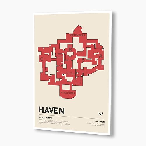 Haven Map Poster, Unframed, Premium Photo Paper - Perfect Decor for Gamers (8"x10", Red)